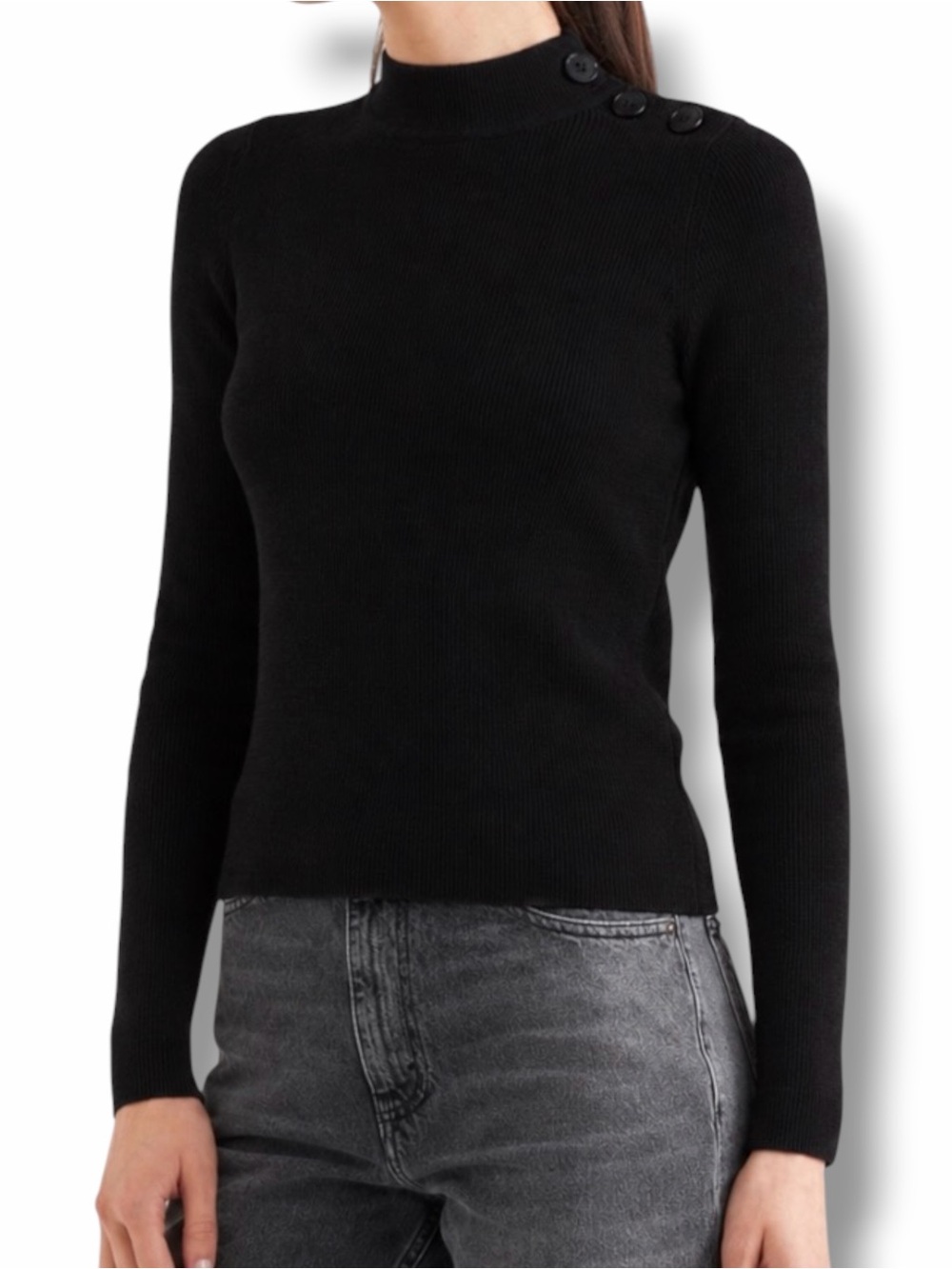 Isabel Marant Etoile Devona Mock Neck Button Shoulder Sweater Top Size 38 US 6